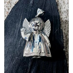 Vintage Artisan 925 Sterling Silver Cherub Angel Statement Pendant Ornament